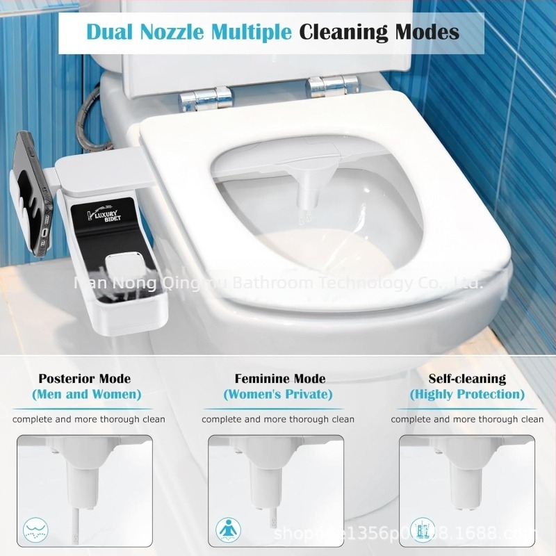 Toaletni bidet sprej glava s mogućnošću podešavanja temperature i tlaka vode, ABS materijal, CUPC certifikat, samočišćujuća mlaznica, razmak otvora 136–200 mm