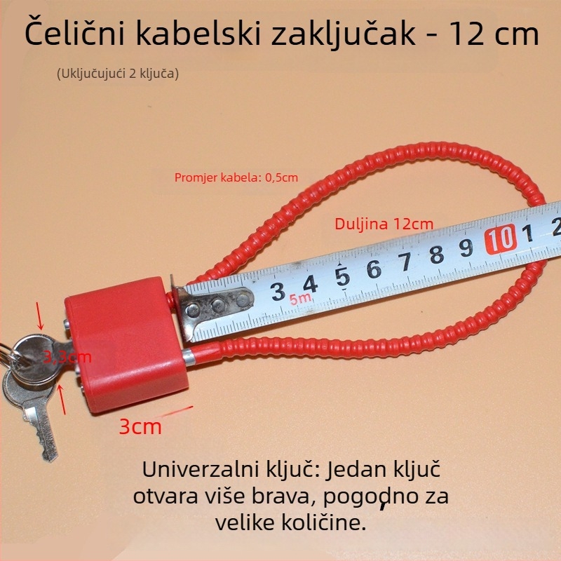 Katanac za ormar s čeličnim užetom, jezgro od cinka, čelična zaptivka, izravno otvaranje, Wolf dog