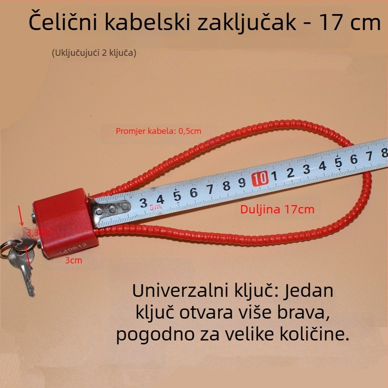 Katanac za ormar s čeličnim užetom, jezgro od cinka, čelična zaptivka, izravno otvaranje, Wolf dog