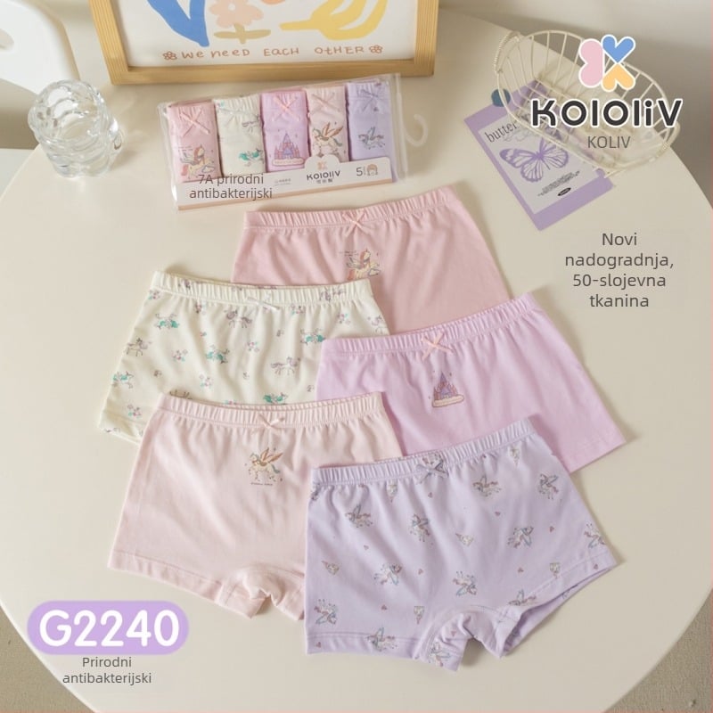 Dječje pamuk boxer gaćice, srednji pojas, 95% pamuk, crtani otisak, paket od 5 kom, za djecu 3–8 godina.