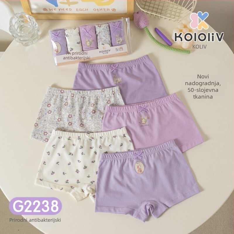 Dječje pamuk boxer gaćice, srednji pojas, 95% pamuk, crtani otisak, paket od 5 kom, za djecu 3–8 godina.