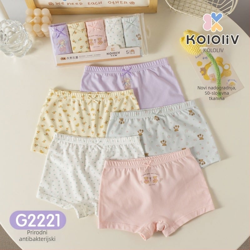 Dječje pamuk boxer gaćice, srednji pojas, 95% pamuk, crtani otisak, paket od 5 kom, za djecu 3–8 godina.