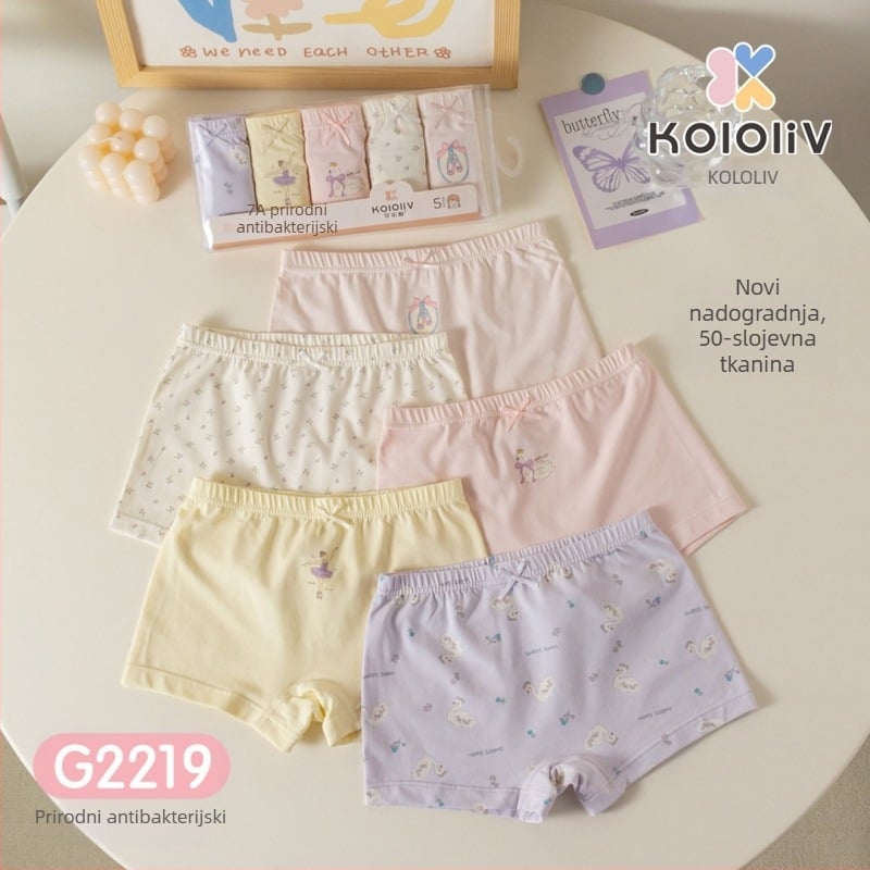 Dječje pamuk boxer gaćice, srednji pojas, 95% pamuk, crtani otisak, paket od 5 kom, za djecu 3–8 godina.