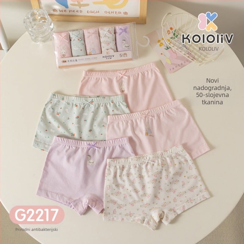 Dječje pamuk boxer gaćice, srednji pojas, 95% pamuk, crtani otisak, paket od 5 kom, za djecu 3–8 godina.