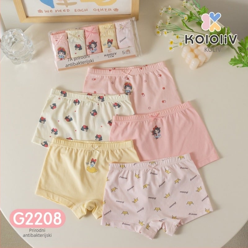 Dječje pamuk boxer gaćice, srednji pojas, 95% pamuk, crtani otisak, paket od 5 kom, za djecu 3–8 godina.