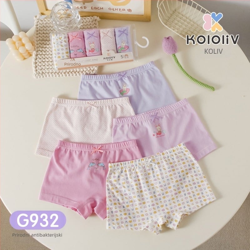 Dječje pamuk boxer gaćice, srednji pojas, 95% pamuk, crtani otisak, paket od 5 kom, za djecu 3–8 godina.