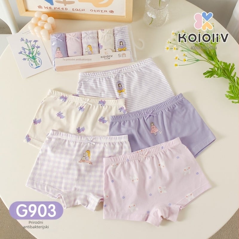 Dječje pamuk boxer gaćice, srednji pojas, 95% pamuk, crtani otisak, paket od 5 kom, za djecu 3–8 godina.