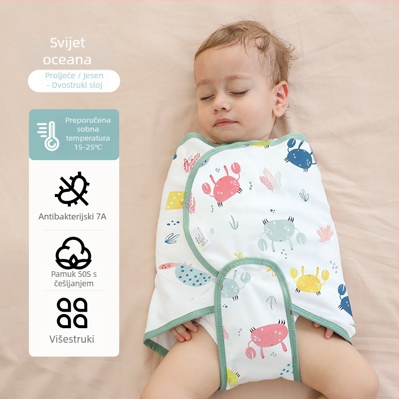 Kokon stil bebenski spavaći vreć od pamuka 95%+, podstava 95%+, antibakterijski i upija vlagu, za novorođenčad do 12 mjeseci, proljeće i jesen.