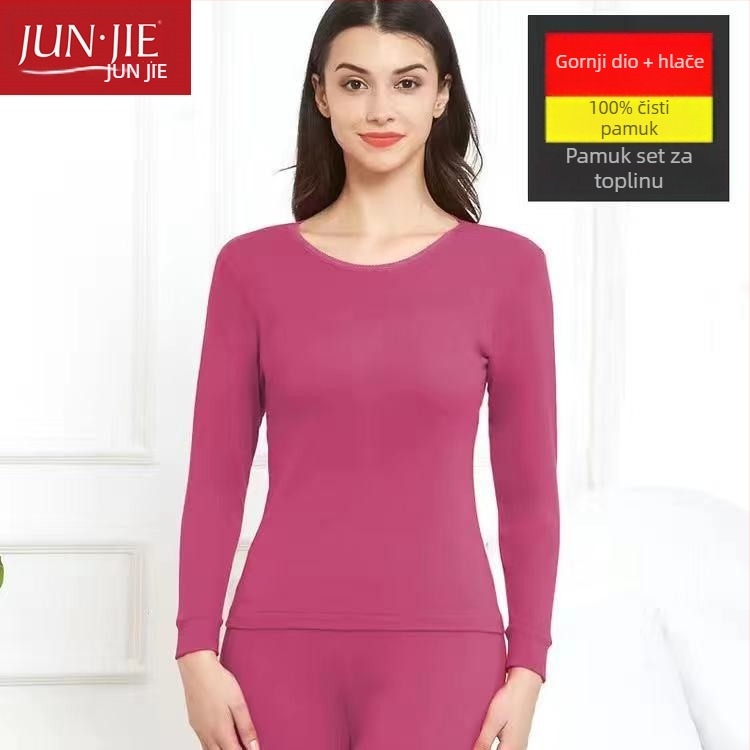 Muški komplet termalnog donjeg rublja od 100% pamuka, dugi rukav i hlače – 100% pamuk, srednje težine tkanine, visok ovratnik