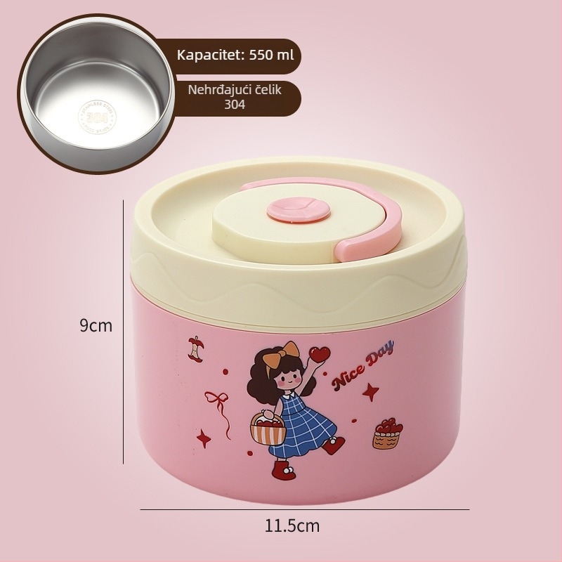 Kutija za ručak, 304 nehrđajući čelik, kapacitet 301–500 ml, pogodna za mikrovalnu pećnicu, hermetički zatvoren poklopac, čuva toplinu