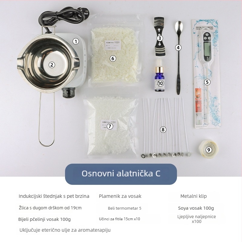 Mingmens set alata za izradu aromatičnih svijeća — ručna izrada, s indukcijskom pločom, posuda za vosak i termometar