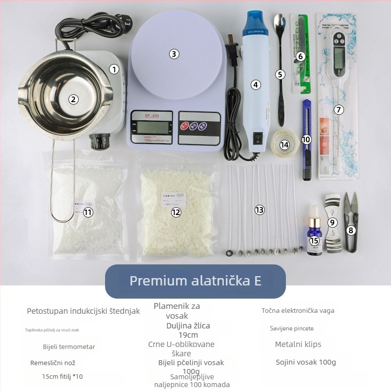Mingmens set alata za izradu aromatičnih svijeća — ručna izrada, s indukcijskom pločom, posuda za vosak i termometar