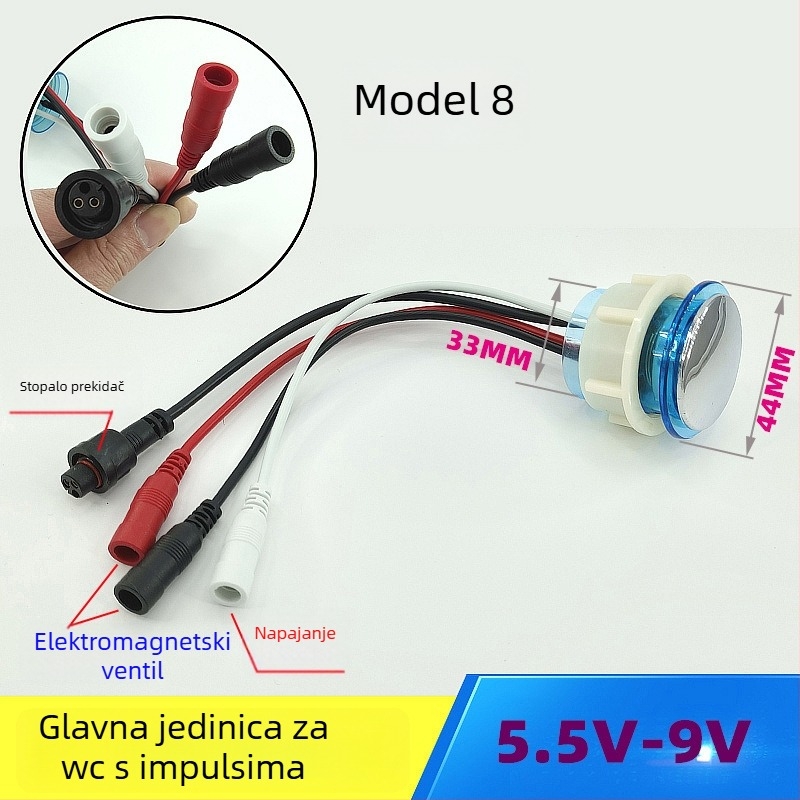 Kontroler pulsnog ventila za WC – PVC, sve-u-jednom ploča, model AC-001, način ispiranja, gumb za ispiranje na vrhu