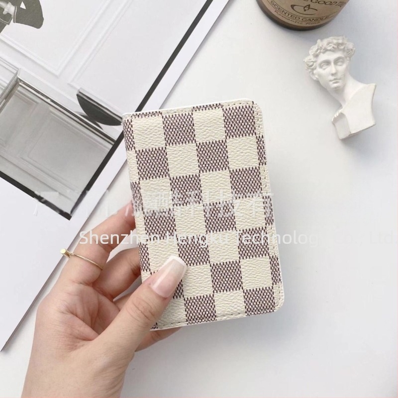 Novčanik za kartice s dvije preklopa, PU materijal, karirani uzorak, unisex, euro-američki retro stil