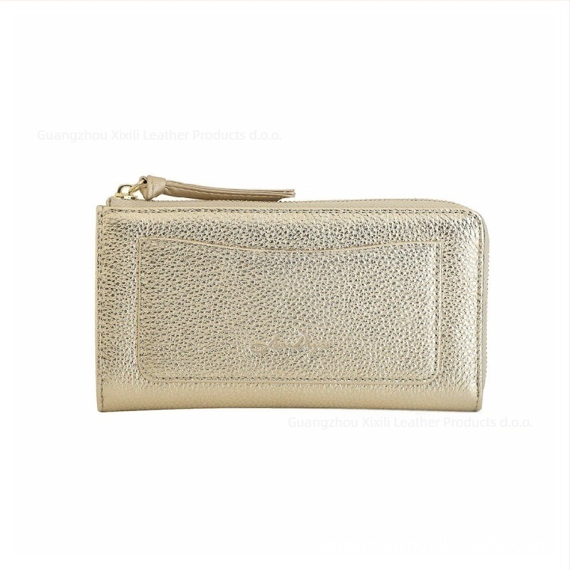 Duga ženska novčanik od kože s teksturom brušena (pebbled) i džepovima za kartice te novčanikom za kovance, velika kapaciteta, prirodna koža, koža prvog sloja, podstava od kože goveda