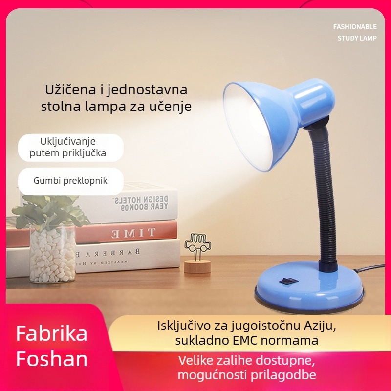 Stolna lampa za učenje s držačem za pisaće olovke (CRI ≥95; metalno sjenilo; inteligentna kontrola; 220V; gumb prekidač)