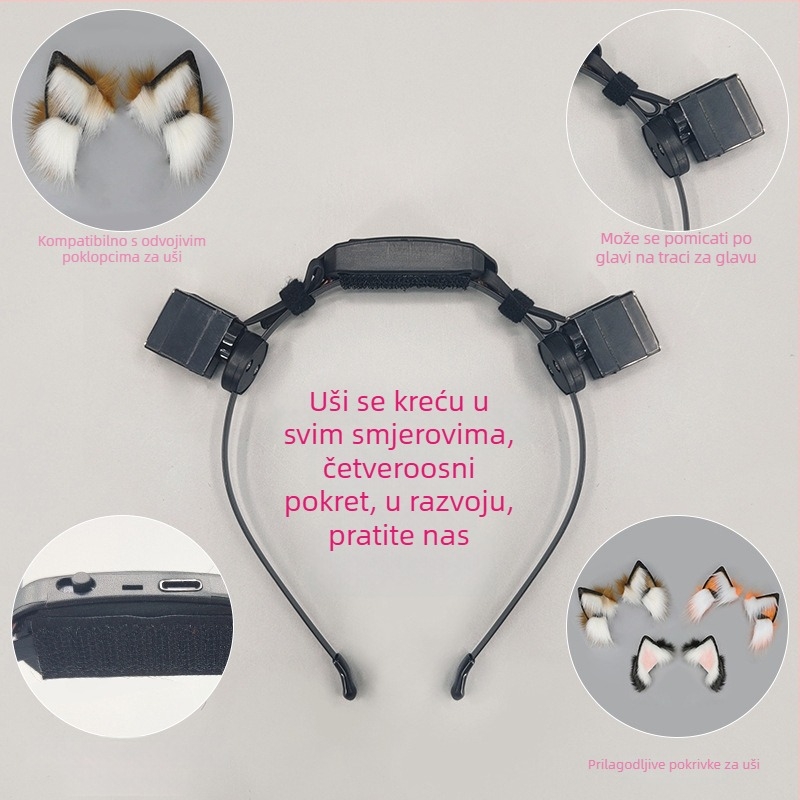 Traka za glavu s mačjim ušima – pliš materijal, ručna izrada, crtani stil, unisex