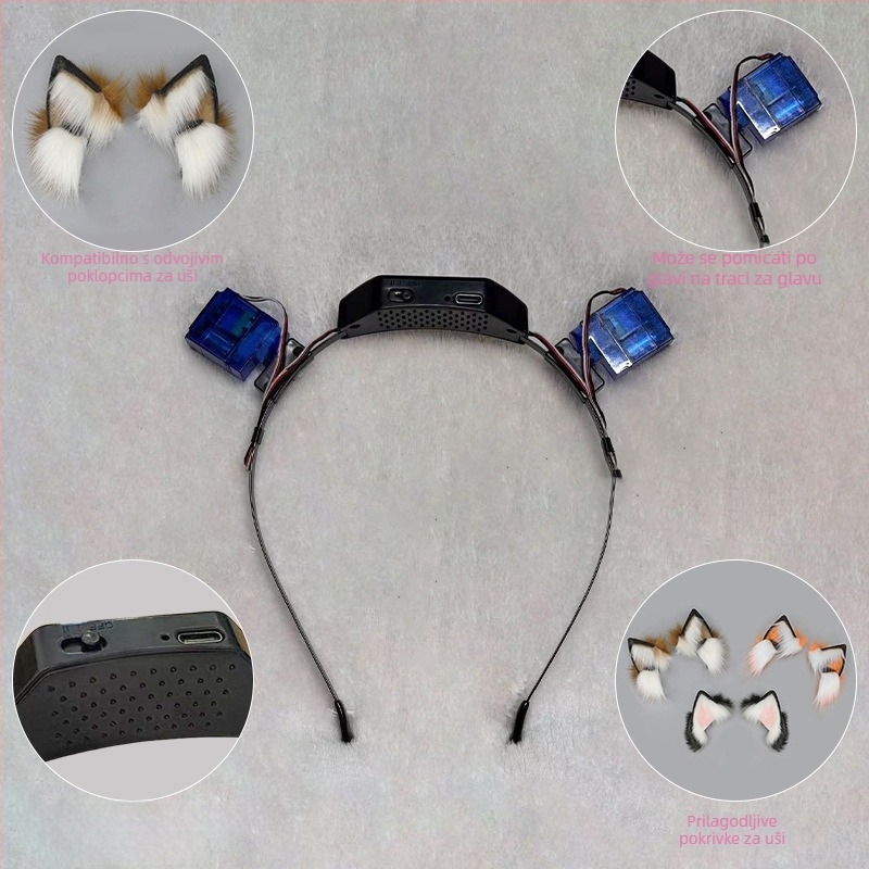 Traka za glavu s mačjim ušima – pliš materijal, ručna izrada, crtani stil, unisex