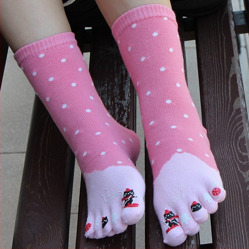 Ženske čarape s pet prstiju, 100% pamuk, upijanje znoja, protiv trenja, srednja duljina, za sve sezone