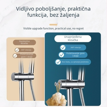 Držač za tuš s dizalom šipke, univerzalno bez bušenja, podesiva donja sjednica i klizni omotač — Carpenter Ding