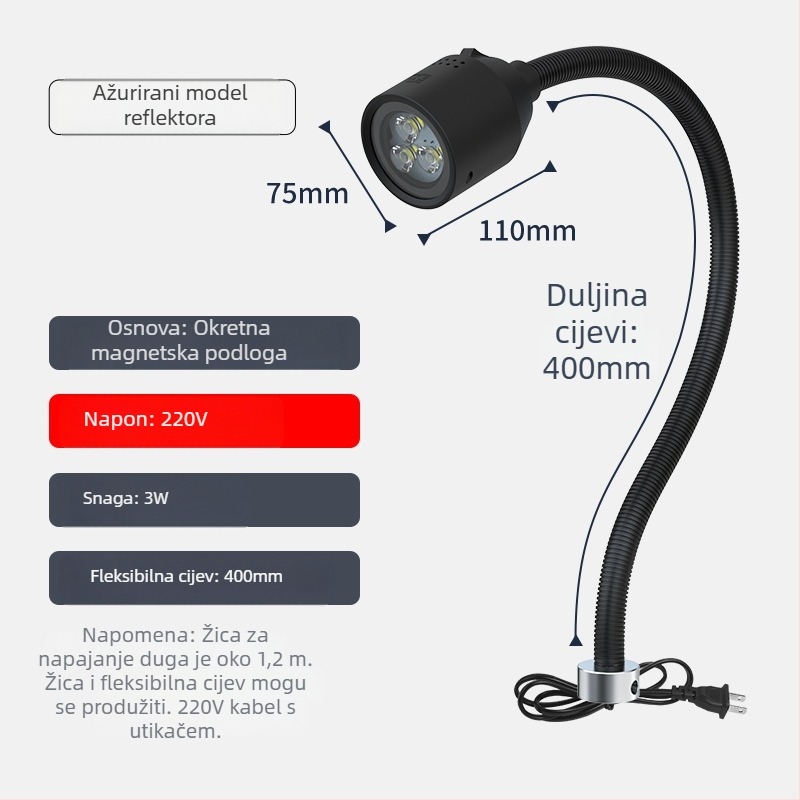 LED radna svjetiljka za strojeve s magnetskom bazom i fleksibilnim crijevom za tokarski stroj