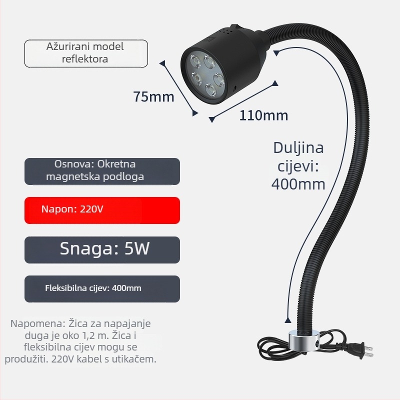 LED radna svjetiljka za strojeve s magnetskom bazom i fleksibilnim crijevom za tokarski stroj