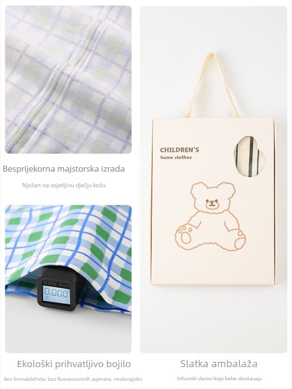 Dječji set pidžama - Yassel viskozno-elastanski materijal, okrugli ovratnik, 3/4 rukavi, crtani uzorak, odvod vlage