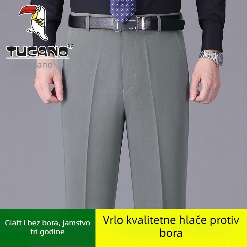 Muške casual hlače od pamuka, ravnog kroja, visokim strukom, bez glačanja