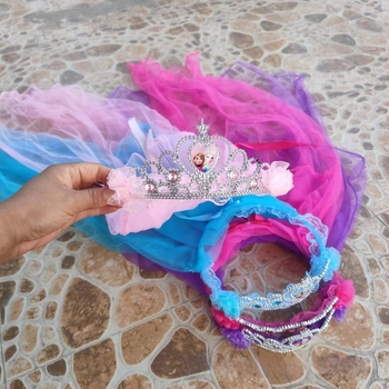 Dječja kruna s veliom za glavu, mrežasti materijal, crtani stil, unisex, dvostruki sloj, mogućnost prilagodbe