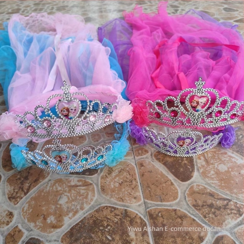 Dječja kruna s veliom za glavu, mrežasti materijal, crtani stil, unisex, dvostruki sloj, mogućnost prilagodbe