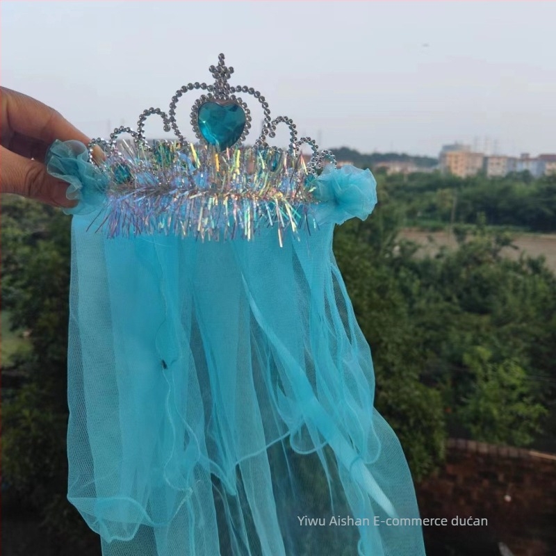 Dječja kruna s veliom za glavu, mrežasti materijal, crtani stil, unisex, dvostruki sloj, mogućnost prilagodbe