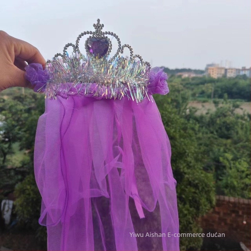 Dječja kruna s veliom za glavu, mrežasti materijal, crtani stil, unisex, dvostruki sloj, mogućnost prilagodbe