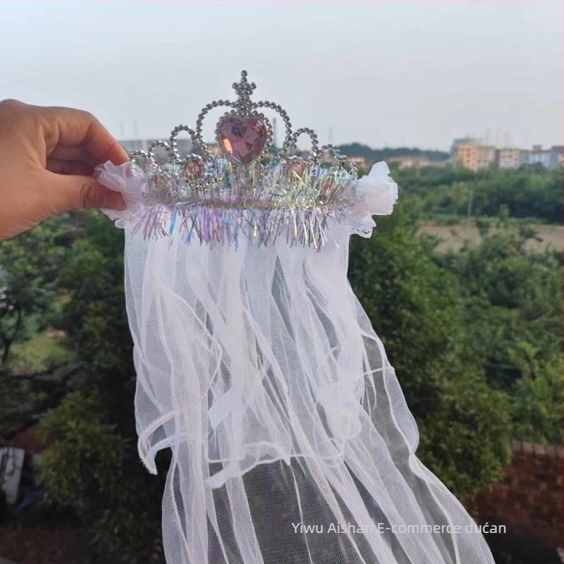 Dječja kruna s veliom za glavu, mrežasti materijal, crtani stil, unisex, dvostruki sloj, mogućnost prilagodbe