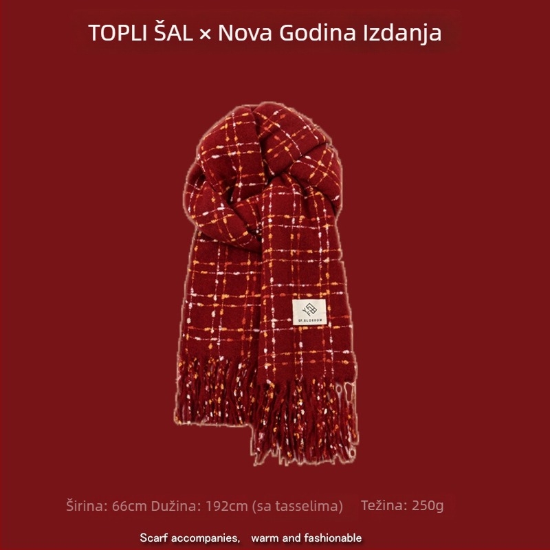 Šal kariranog uzorka, warp-knit pletenje, imitacija kašmira, 100% poliester, zimska toplina