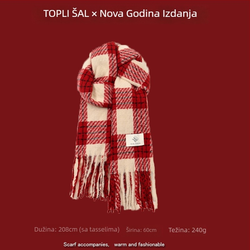 Šal kariranog uzorka, warp-knit pletenje, imitacija kašmira, 100% poliester, zimska toplina