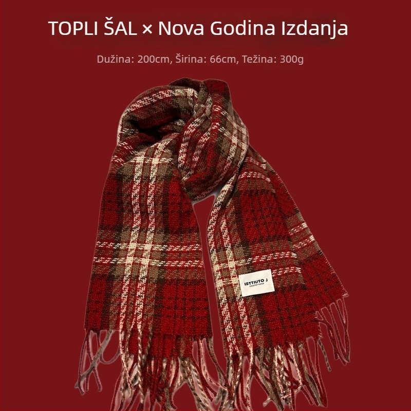 Šal kariranog uzorka, warp-knit pletenje, imitacija kašmira, 100% poliester, zimska toplina