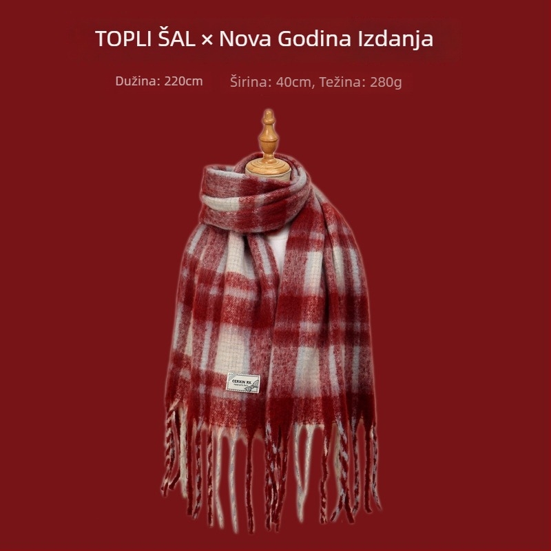 Šal kariranog uzorka, warp-knit pletenje, imitacija kašmira, 100% poliester, zimska toplina