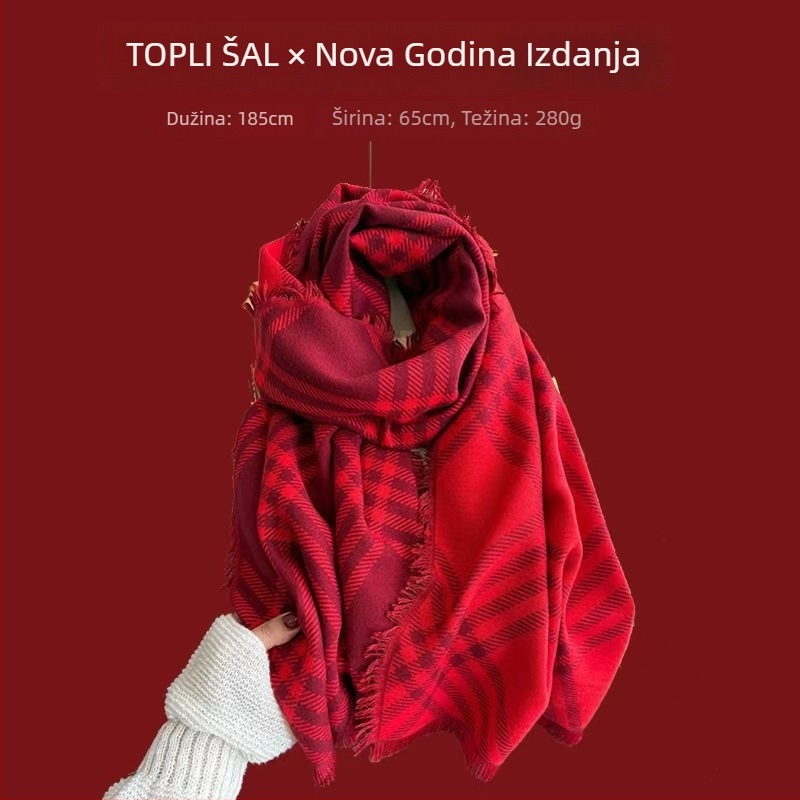 Šal kariranog uzorka, warp-knit pletenje, imitacija kašmira, 100% poliester, zimska toplina