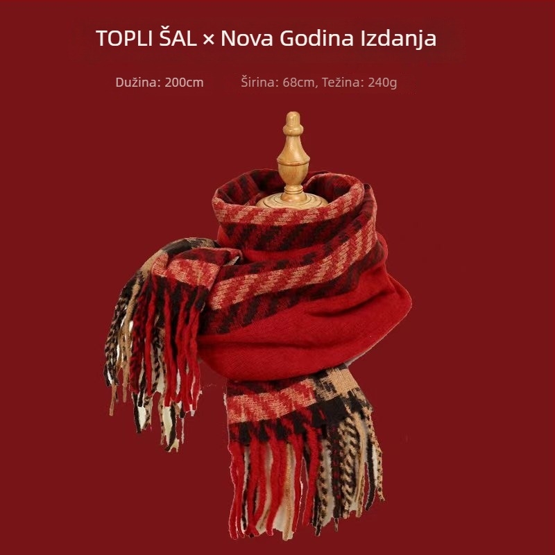 Šal kariranog uzorka, warp-knit pletenje, imitacija kašmira, 100% poliester, zimska toplina