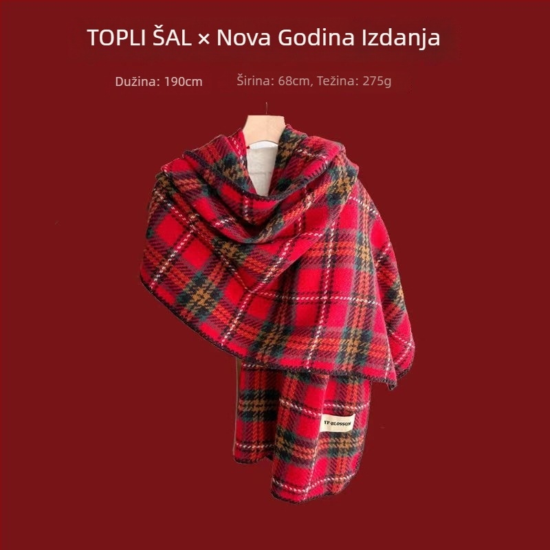 Šal kariranog uzorka, warp-knit pletenje, imitacija kašmira, 100% poliester, zimska toplina
