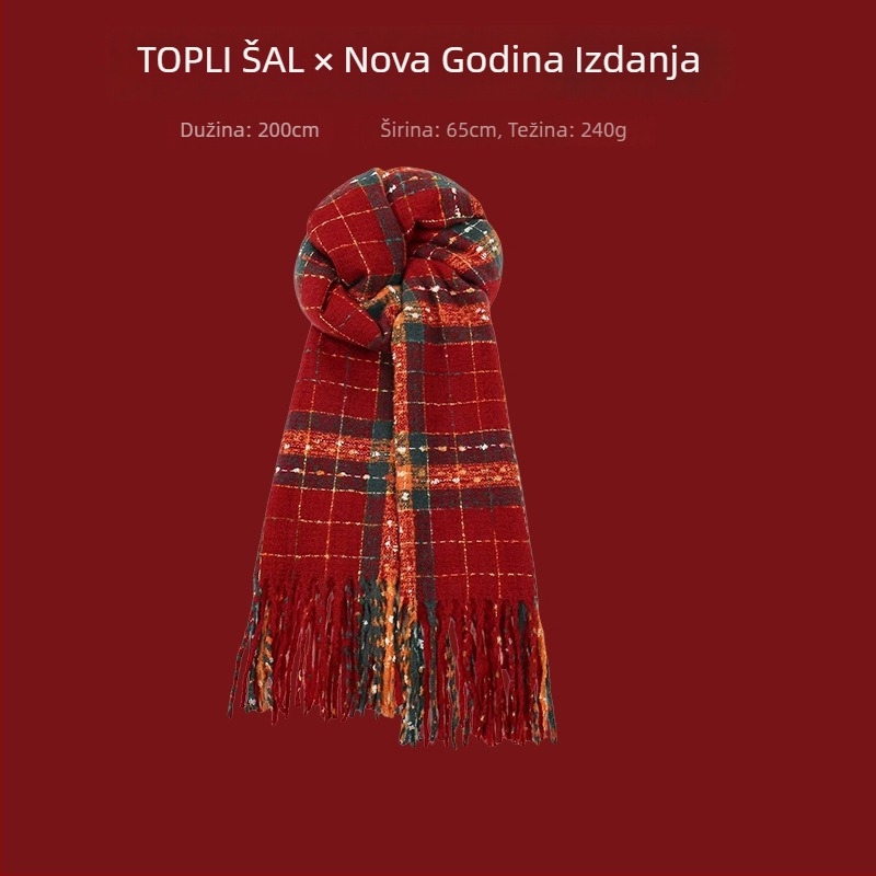 Šal kariranog uzorka, warp-knit pletenje, imitacija kašmira, 100% poliester, zimska toplina