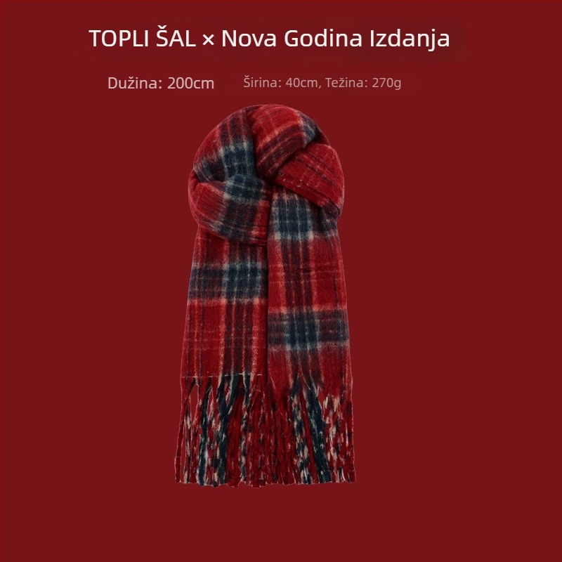 Šal kariranog uzorka, warp-knit pletenje, imitacija kašmira, 100% poliester, zimska toplina