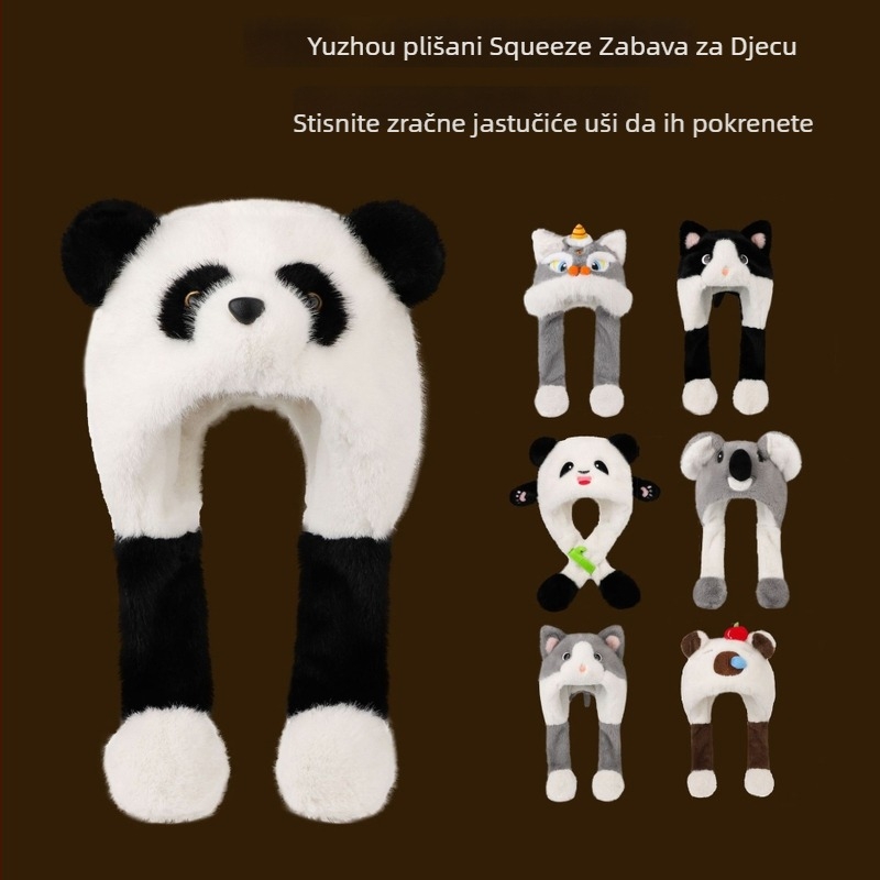 Dječja pliš kapa za zimu s pomičnim ušima i integriranim šalom – unisex dvodijelni set za djecu, zračni jastuk, zima 2025