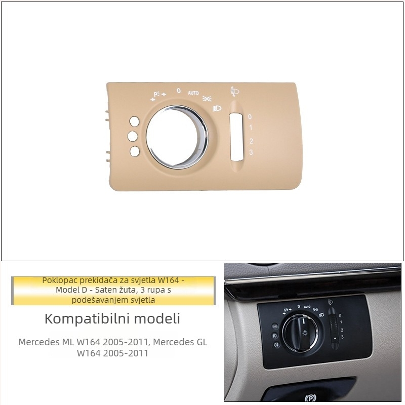 Panel prekidača svjetala za Mercedes-Benz R-Class – ABS, kompatibilno s ML/GL, ukrasni pokrov ploče, Snap-On ugradnja