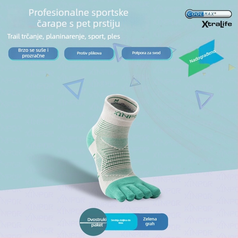 XINPOR petoprstne čarape za trčanje, Coolmax, brzo suše, protiv žuljeva, protuklizne, antibakterijske, upijaju znoj, unisex, srednje duljine