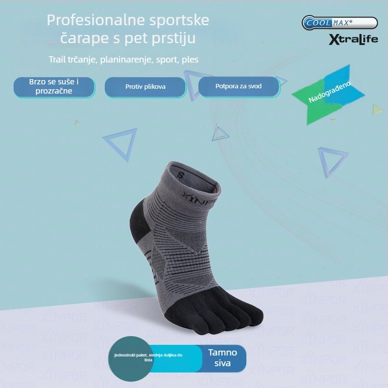 XINPOR petoprstne čarape za trčanje, Coolmax, brzo suše, protiv žuljeva, protuklizne, antibakterijske, upijaju znoj, unisex, srednje duljine