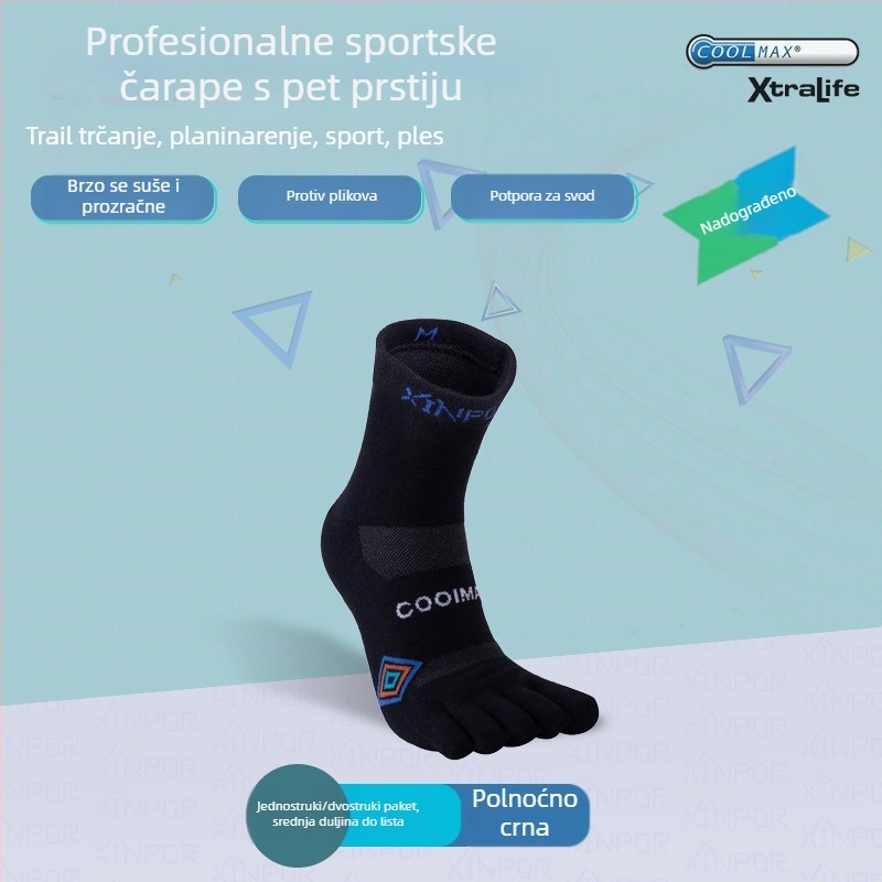 XINPOR petoprstne čarape za trčanje, Coolmax, brzo suše, protiv žuljeva, protuklizne, antibakterijske, upijaju znoj, unisex, srednje duljine