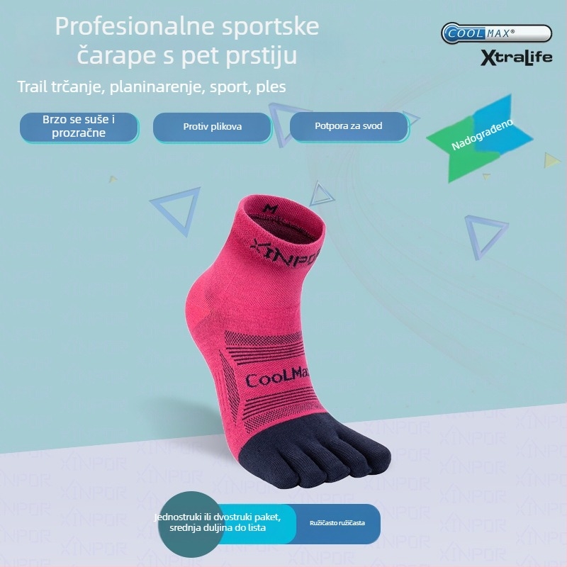 XINPOR petoprstne čarape za trčanje, Coolmax, brzo suše, protiv žuljeva, protuklizne, antibakterijske, upijaju znoj, unisex, srednje duljine