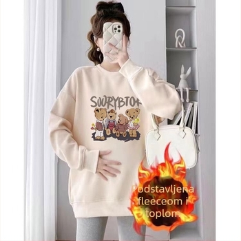 Trudnički jesensko-zimski dvodjelni set – Air Cotton s fleksi podstavom, top s okruglim izrezom, labav kroj, srednja duljina koja prekriva stražnjicu, japansko-korejski casual stil