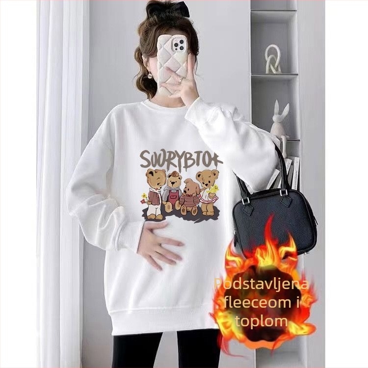 Trudnički jesensko-zimski dvodjelni set – Air Cotton s fleksi podstavom, top s okruglim izrezom, labav kroj, srednja duljina koja prekriva stražnjicu, japansko-korejski casual stil